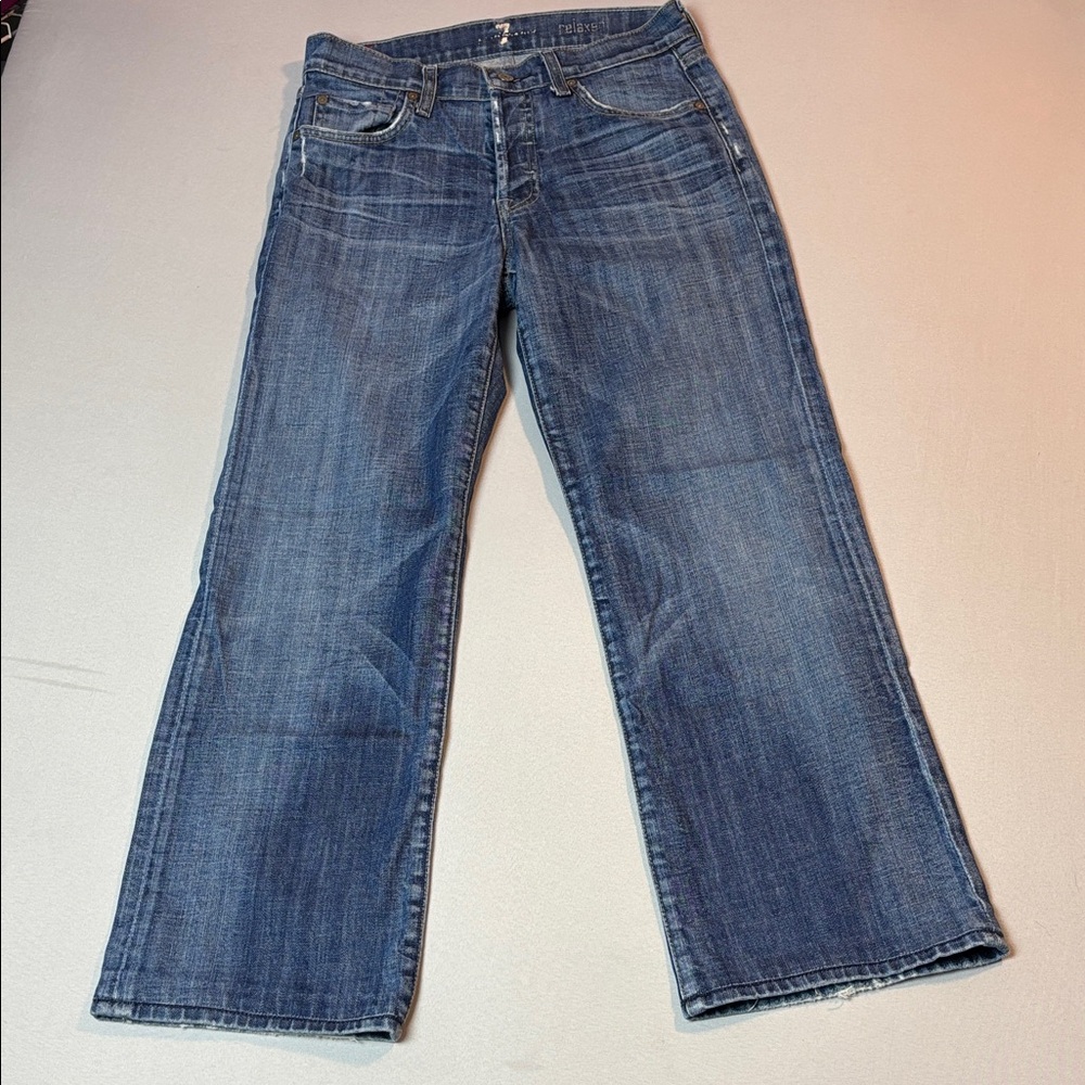 7 For All Mankind Dark Wash Straight Leg High Rise Button Fly Women Jeans Sz 29
